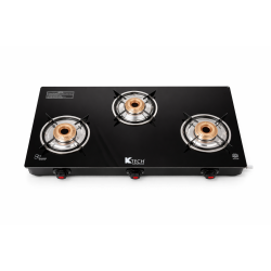 KTECH GLASS TOP LPG GAS STOVE 3 BURNER - BLACK